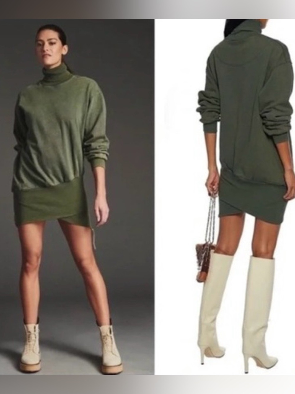 Young Fabulous & Broke Green Turtleneck Asymmetrical Sweat Shirt Dress